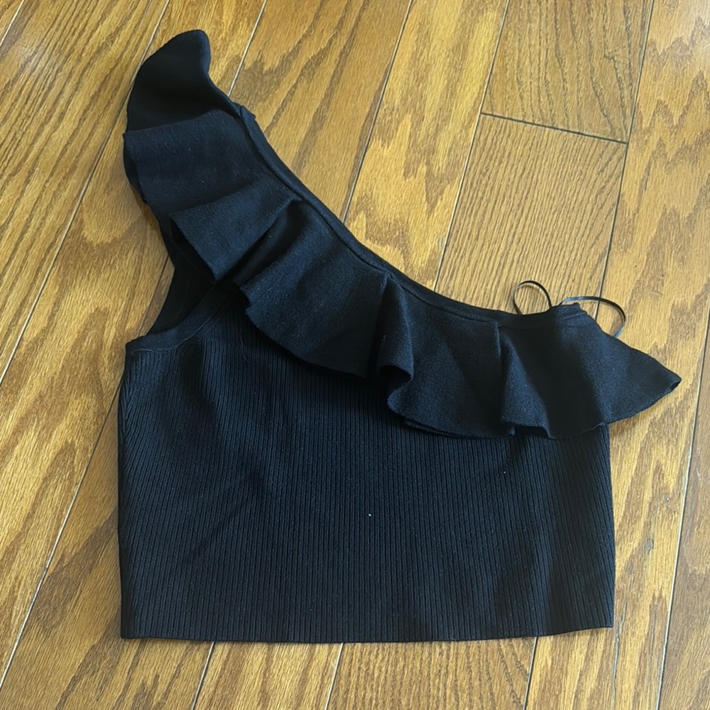 Black One-Shoulder Ruffle Top